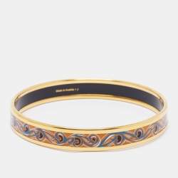 Hermes Printed Enamel Gold Plated Narrow Bracelet