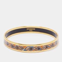 Hermes Printed Enamel Gold Plated Narrow Bracelet