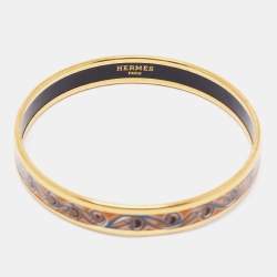 Hermes Printed Enamel Gold Plated Narrow Bracelet