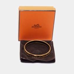 Hermes Printed Enamel Gold Plated Narrow Bracelet
