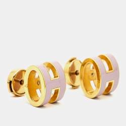 Hermes Pop H Enamel Gold Plated Stud Earrings