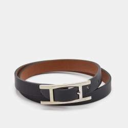 Hermes Behapi Leather Palladium Plated Bracelet
