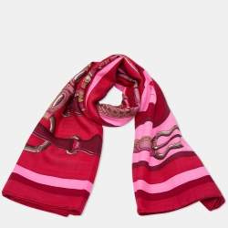 Pre Owned Hermes Pink Coaching Cashmere & Silk Shawl