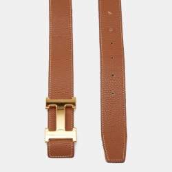 Pre Owned Hermes Black/Gold Box/Togo Leather H Buckle Reversible Belt 95CM