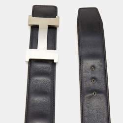 Hermes Black/Gold Box Calf and Swift Leather H Buckle Reversible Belt 90CM