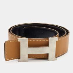 Hermès * Hermes Lizard Buckle Leather Belt Taurillon Clemence/Box Calf  Rouge Ash/Black Gold □K Engraved 0095 ref.713517 - Joli Closet