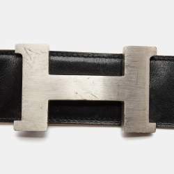 Hermes Black/Gold Box Calf and Swift Leather H Buckle Reversible Belt 90CM