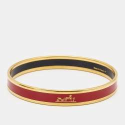 Hermes Caleche Enamel Gold Plated Bangle Bracelet