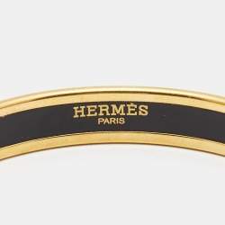 Hermes Quadrige Enamel Gold Plated Narrow Bangle Bracelet
