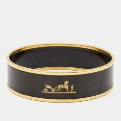 Hermes Calèche Enamel Gold Plated Wide Bangle Bracelet