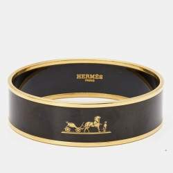 Hermes Calèche Enamel Gold Plated Wide Bangle Bracelet