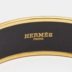 Hermes Calèche Enamel Gold Plated Wide Bangle Bracelet