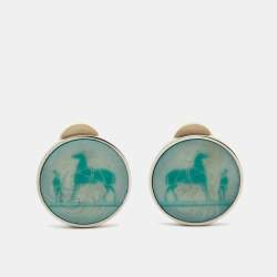 Pre Owned Hermès Vintage Caleche Composite Silver Tone Clip On Earrings