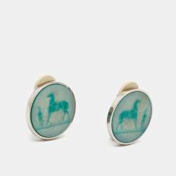 Pre Owned Hermès Vintage Caleche Composite Silver Tone Clip On Earrings