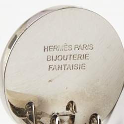 Pre Owned Hermès Vintage Caleche Composite Silver Tone Clip On Earrings