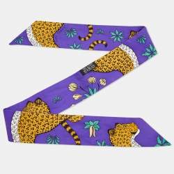 Pre Owned Hermes Lavender/Jaune Les Leopards Silk Twilly