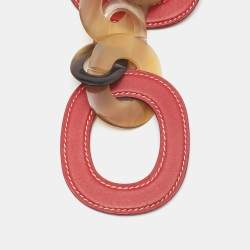 Pre Owned Hermes Brown Horn and Red Leather Collar Necklace 