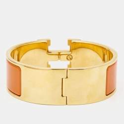 Pre Owned Hermes Clic Clac H Enamel Gold Plated Wide Bracelet