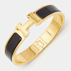 Pre Owned Hermes Clic H Enamel Gold Plated Bracelet