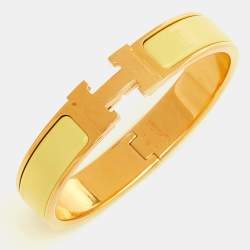Hermes Clic Clac H Yellow Enamel Gold Plated Bracelet