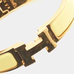 Hermes Clic Clac H Yellow Enamel Gold Plated Bracelet