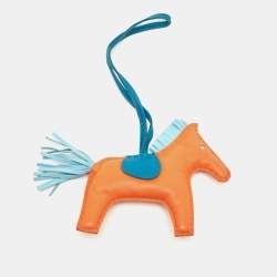 Hermes Orange/Celeste/Colvert Leather Rodeo Grigri Bag Charm GM