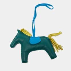 Pre Owned Hermes Malachite/Bleu Zanzibar/Lime Leather Rodeo Grigri Bag Charm GM