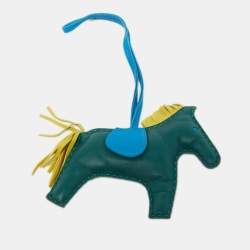 Pre Owned Hermes Malachite/Bleu Zanzibar/Lime Leather Rodeo Grigri Bag Charm GM