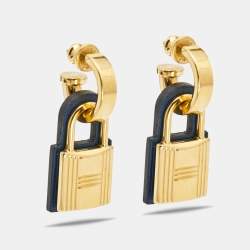 Hermes O'Kelly Leather Gold Plated Earrings