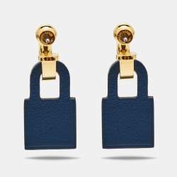 Hermes O'Kelly Leather Gold Plated Earrings