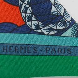 Hermes Blue/Orange Cavalleria d'Etriers Silk Twilly