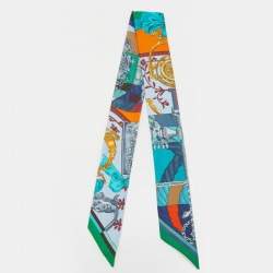 Hermes Blue/Orange Cavalleria d'Etriers Silk Twilly