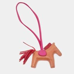Pre Owned Hermès Gold, Rose Purple and Rouge H Milo Lambskin Grigri Rodeo Bag Charm PM