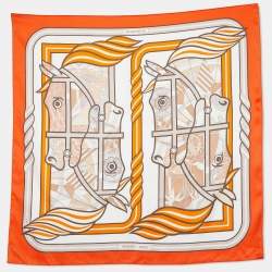 Hermès  Orange Quadrige Printed Silk Scarf