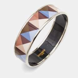 Hermès Clous en Trompe L'Oeil Enamel Palladium Plated Wide Bangle Bracelet