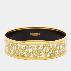 Hermes Balcons du Guadalquivir Enamel Gold Plated  Wide Bracelet