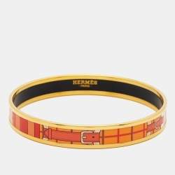 Hermès Caleche Enamel Gold Plated Narrow Bracelet