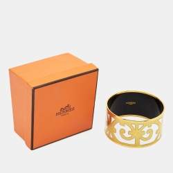 Pre Owned Hermes Balcons du Guadalquivir Enamel Gold Plated Extra Wide Bracelet