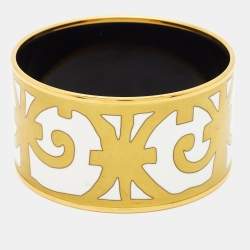 Pre Owned Hermes Balcons du Guadalquivir Enamel Gold Plated Extra Wide Bracelet