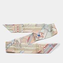 Pre Owned Hermes Rose Poudré/Bleu Glacier Brides et Gris-Gris Silk Twilly