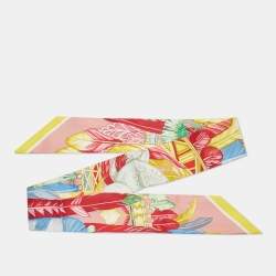 Hermes Pink/Yellow Danse Pacifique Silk Twilly