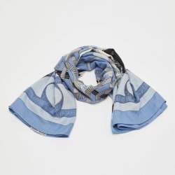 Pre Owned Hermes Blue/Orange Eperon d'or Cashmere & Silk Shawl