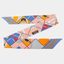 Hermes Coral Pink Printed Silk Twilly 