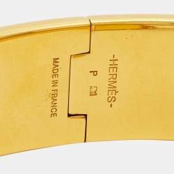 Hermes Clic Clac H Black Enamel Gold Plated Wide Bracelet