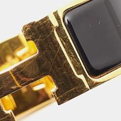 Hermes Clic Clac H Black Enamel Gold Plated Wide Bracelet