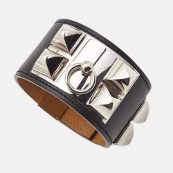 Pre Owned Hermes Collier De Chien Leather Palladium Plated Bracelet
