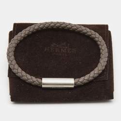 Hermes Goliath Leather Silver Tone Bracelet