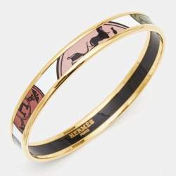 Hermès 'Confettis D'Ex Libris' Enamel Gold Plated Bangle Bracelet