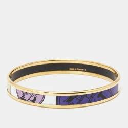 Hermès 'Confettis D'Ex Libris' Enamel Gold Plated Bangle Bracelet
