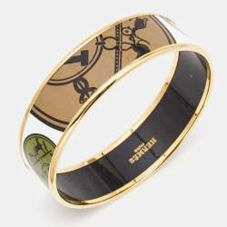 Hermès 'Confettis D'Ex Libris' Enamel Gold Plated Wide Bangle Bracelet